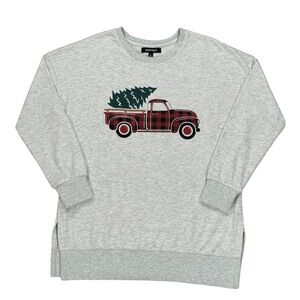 Ellen Tracy WMS Grey Christmas Tree Pick Up Truck Oversized Sweatshirt Sz Large